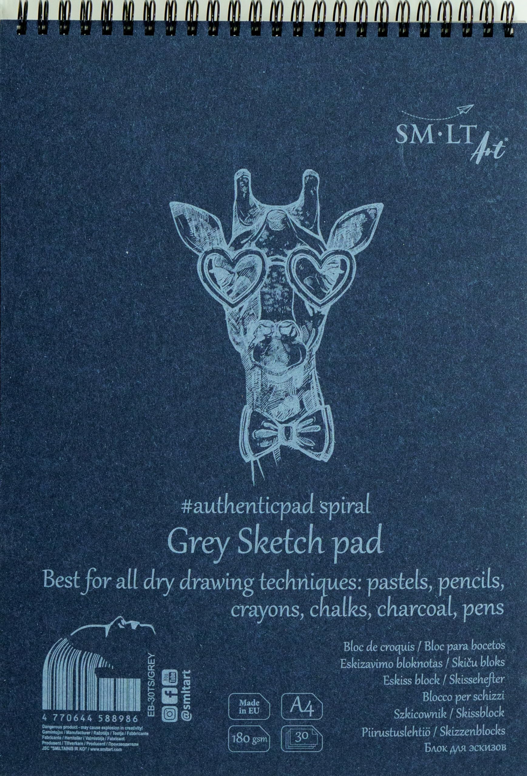 SMLT EB-30TS/GREY Authentic Line A4 Grey Sketch Pad 180 GSM 30 Sheets Perforated