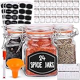 Spice Jars - 3.4 oz Airtight Spice Containers | 24 Count Flip Top Glass Jars with Lids | Empty Spice bottles with 60 Labels, 