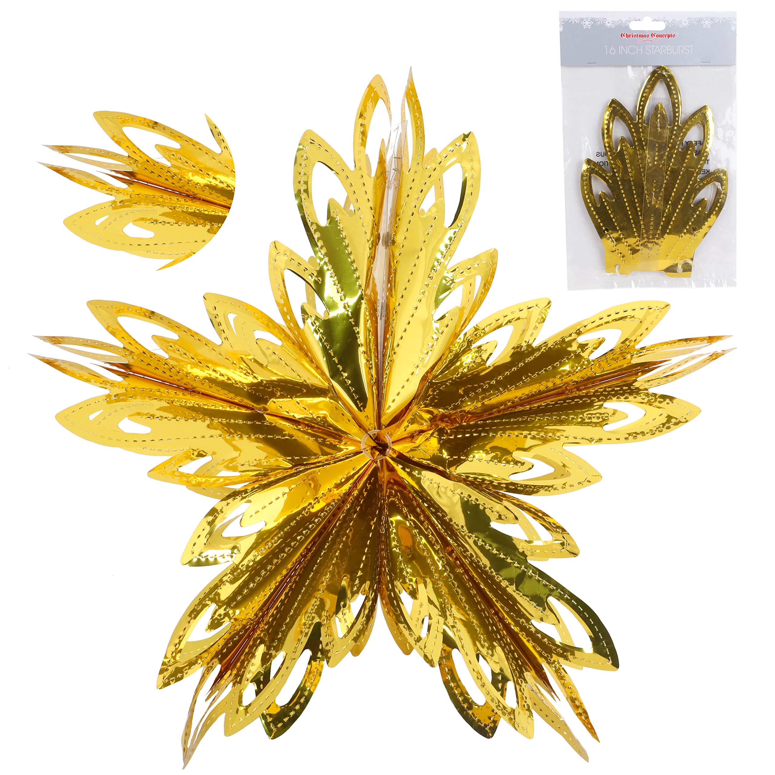Christmas Concepts® 16” (1.3ft) Large Foil 3D Star Hanging Decoration – Christmas Trimming (Gold)