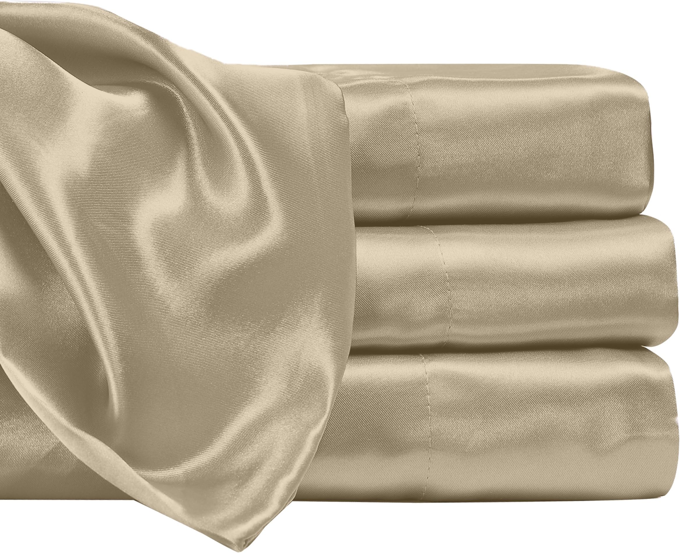 Satin Radiance Soft Silky Satin Sheets Solid Color Deep Pocket King Size Satin Bed Sheet Set Cooling And Soft Fitted Satin Bedding + Satin Pillowcase(s) Durable, Breathable, Mocha, Brown, 4-piece