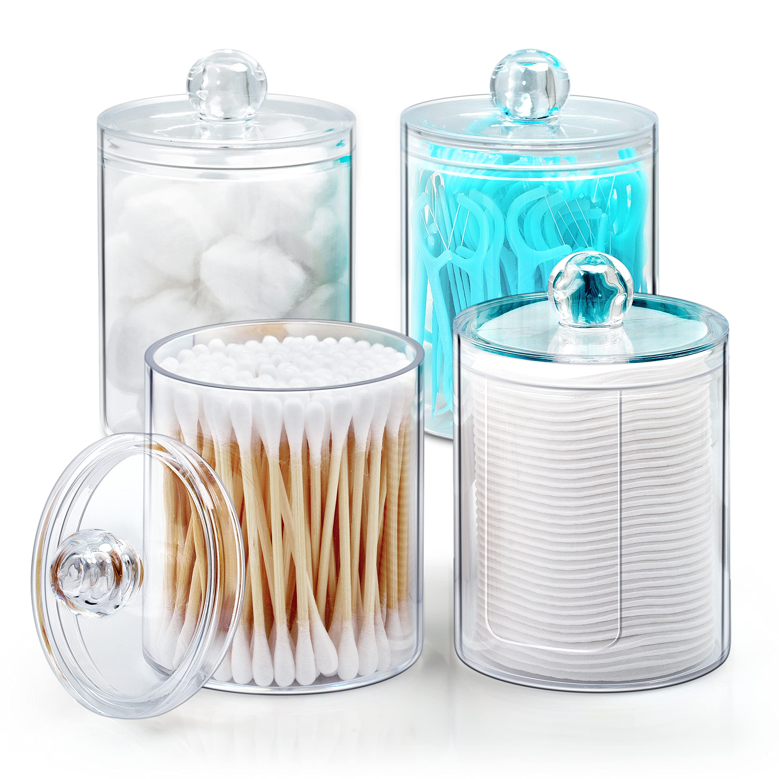 DeiGoods Cotton Pad Holder Makeup Organizer Cotton Bud Holder 10 Oz Bathroom Jars with Lid Cotton Pad Dispenser (4 Pack)