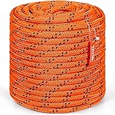 VEVOR Double Braided Polyester Rope 3/4 in x 220 ft 24 Strands Orange/Black | Arborist Rigging Rope for Rock Hiking Camping Swing Rappelling Rescue, 20000 LBS Breaking Strength, with Heat-Sealed Ends