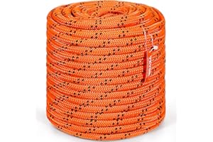 VEVOR Double Braided Polyester Rope, 3/4 in x 220 ft, 24 Strands, 20000 LBS Breaking Strength Outdoor, Arborist Rigging for Rock Hiking Camping Swing Rappelling Rescue, Orange/Black