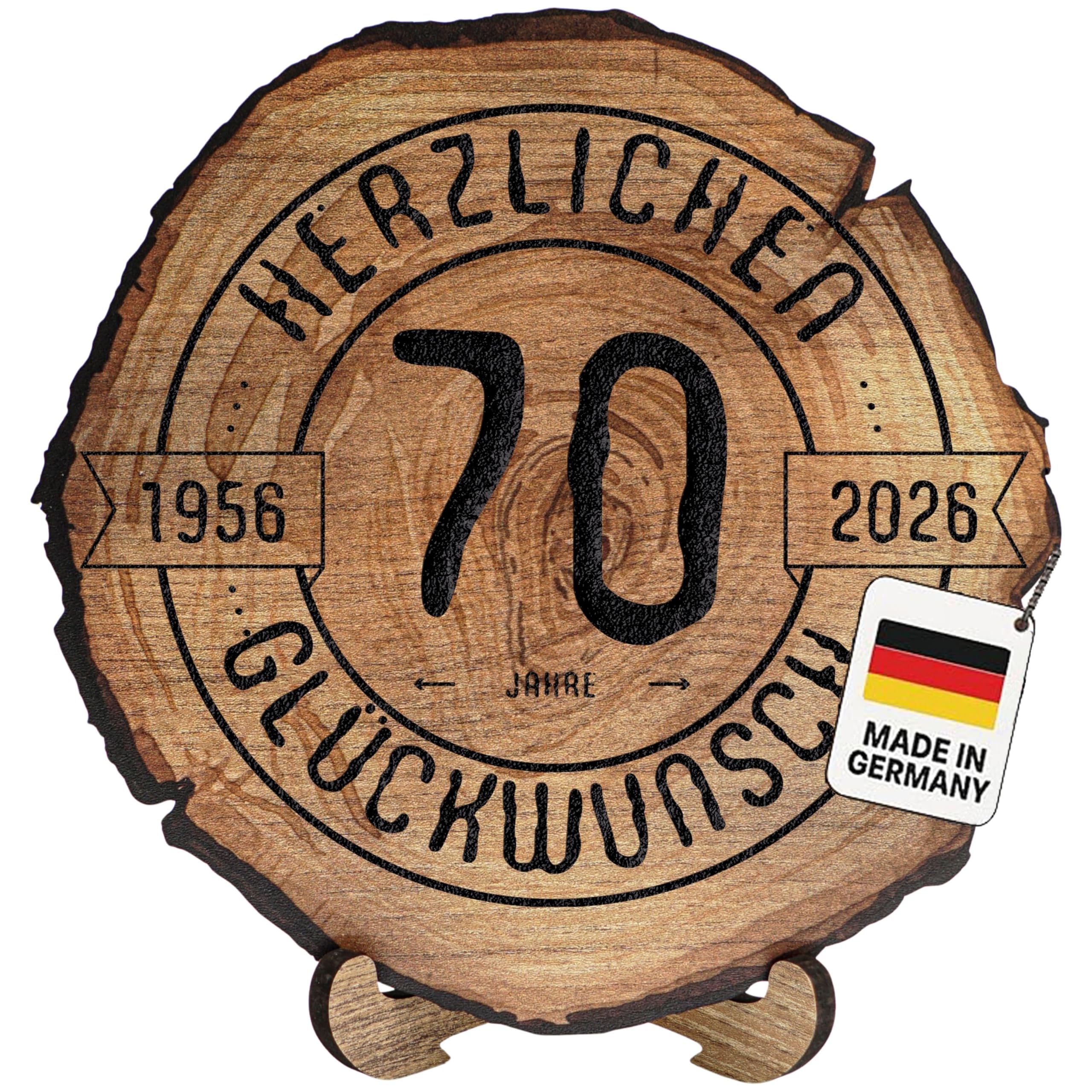 DARO Design - Engraved wooden disc - 70 years - size 30 cm - gift for anniversary, 70th birthday, anniversary - "Herzlichen Glückwunsch" 1951-2021