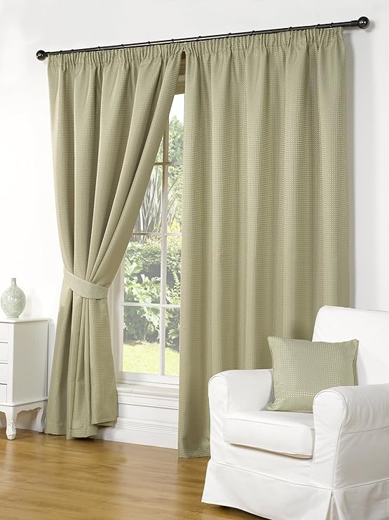 ELEGANT STYLISH SAGE GREEN WAFFLE FULLY LINED PENCIL PLEAT CURTAINS 66