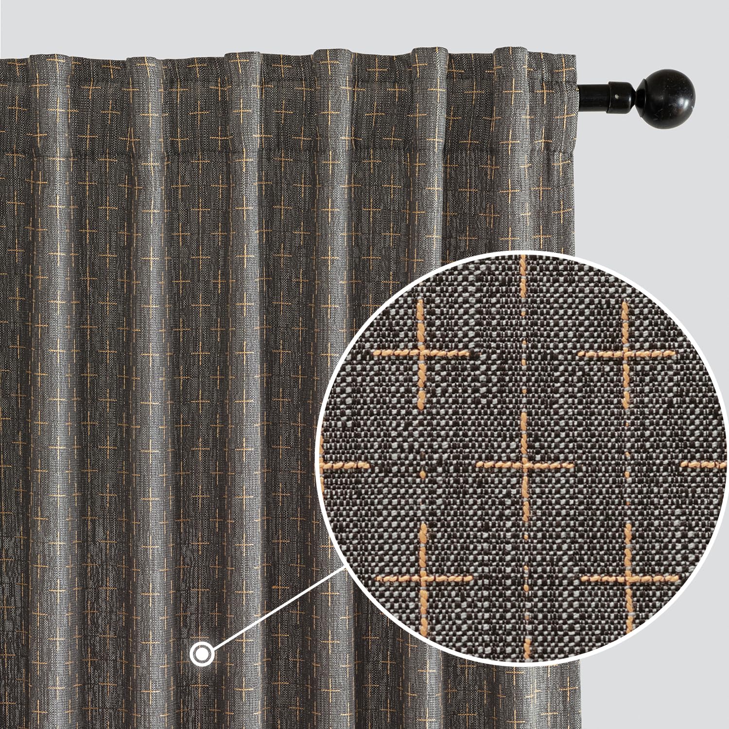 Photo 1 of MIULEE Decorative Back Tab Linen Curtains with Geometric Pattern for Living Room Bedroom Farmhouse Rustic Thick Woven Textured Patterned Mudcloth Drapes 90 Inch Long 2 Panels Set, Dark Grey