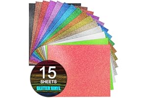 MerryMade Glitter Heat Transfer Vinyl HTV 12"x10" Bundle 15 Sheets, Glitter Iron on Vinyl for Cricut & Silhouette Cameo - HTV Easy to Cut & Weed for T Shirts, Caps & Other Craft Design(Assorted)
