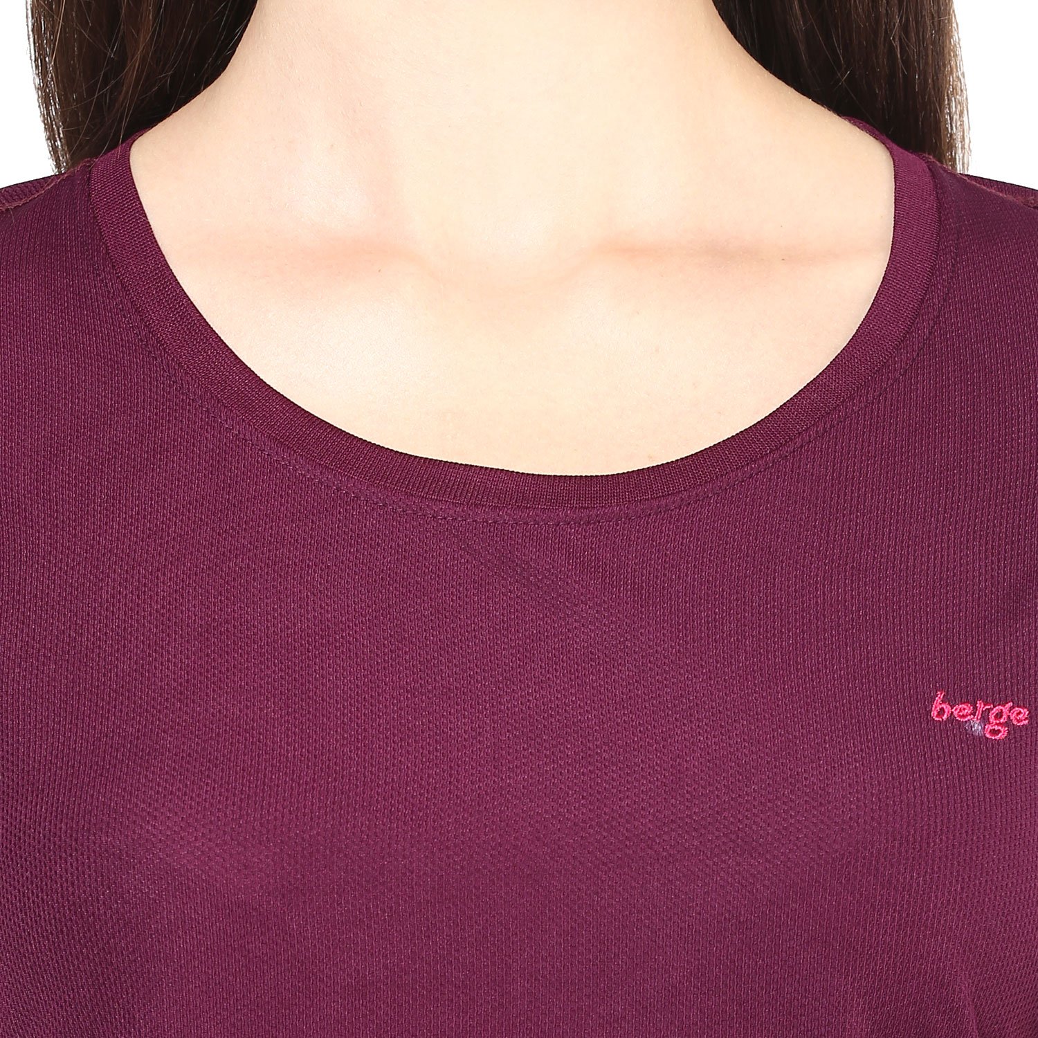berge women's instadry round neck wine tee