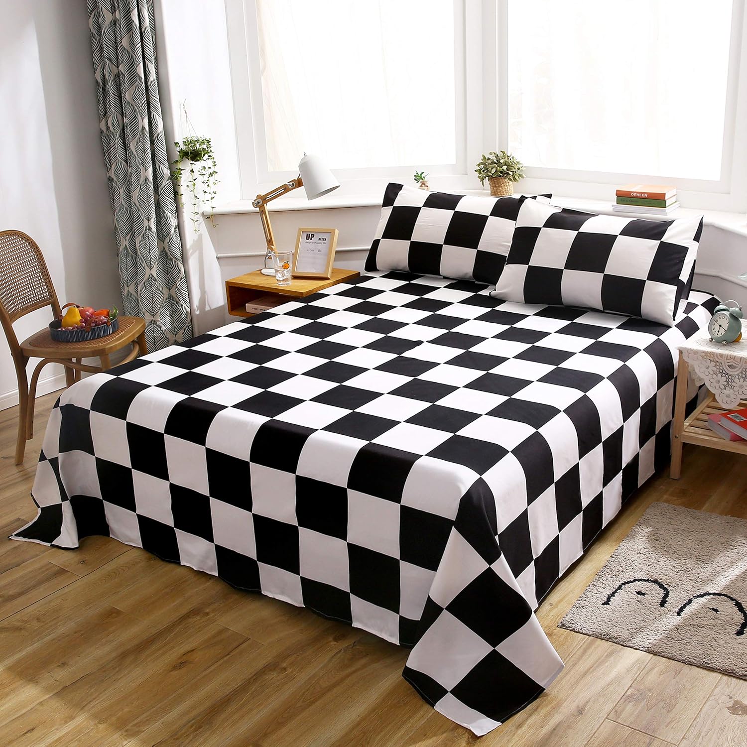 LAMEJOR Bed Sheet Set Queen Size Plaid 