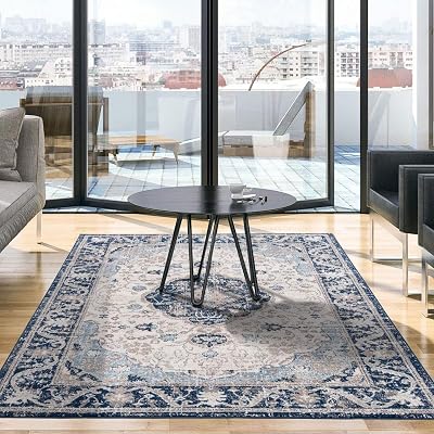 THE RUGS Area Rug Navy Oriental Design 80x150 cm Vintage Short Pile
