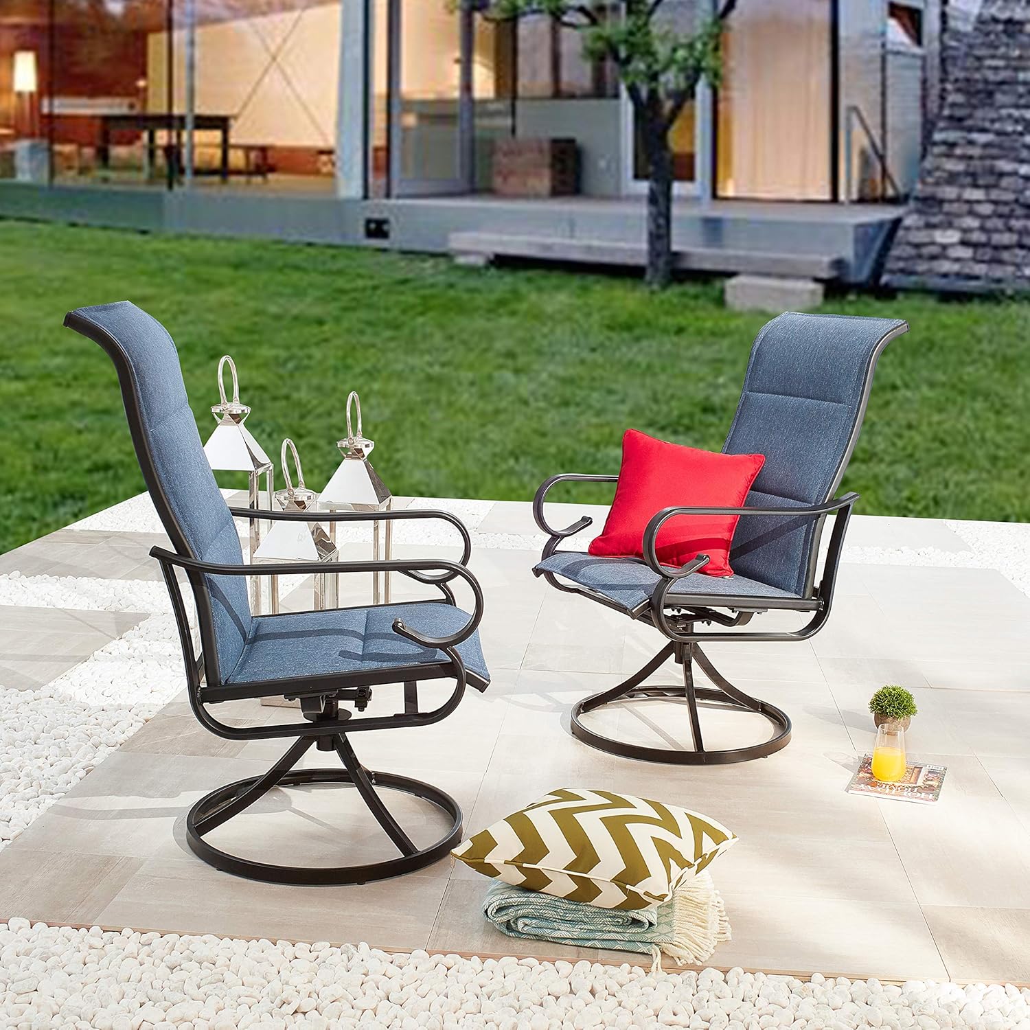 LOKATSE HOME 2 Pieces Outdoor Bistro Furniture Patio Dining Set Metal Swivel Single Chairs, Blue : Garden & Outdoor