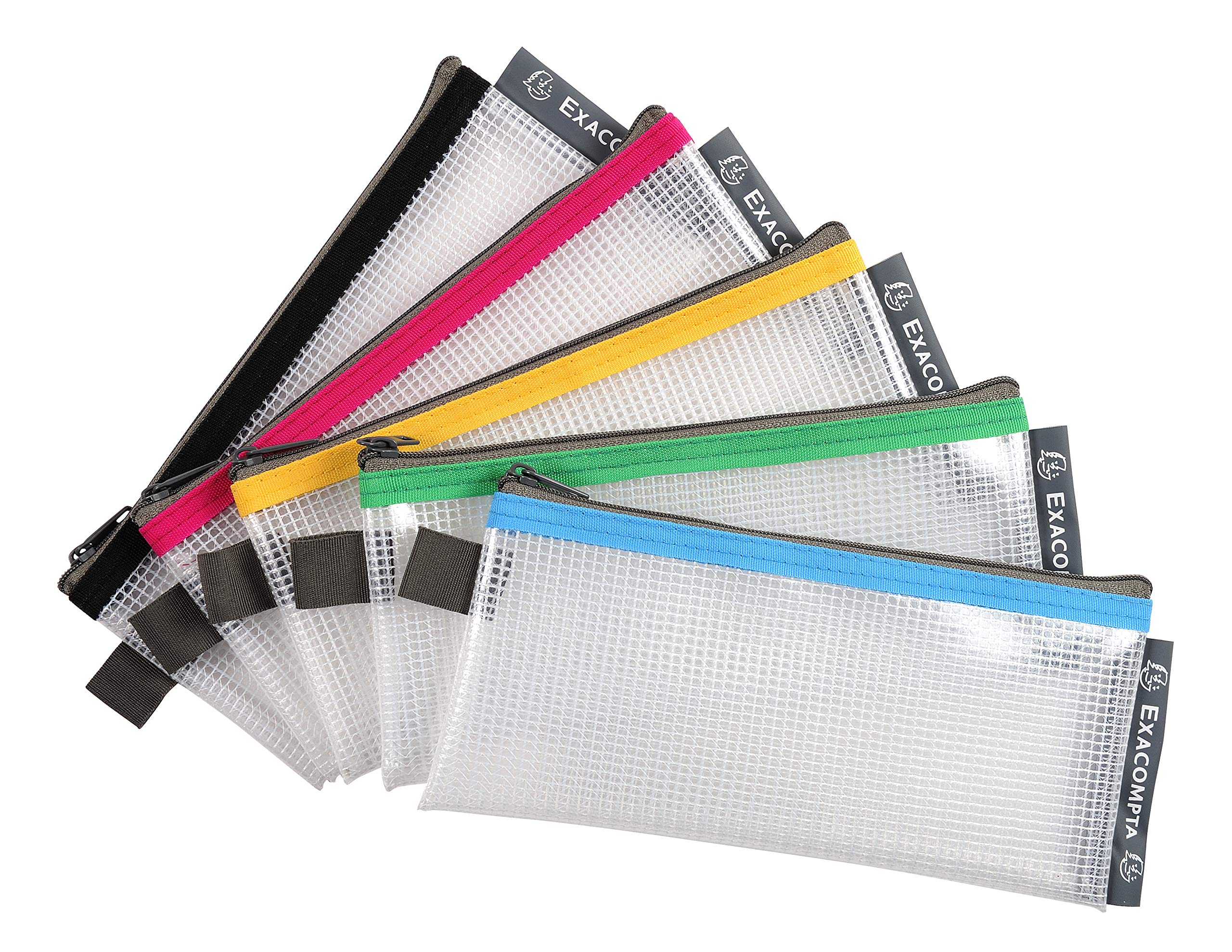 Exacompta - Ref 34110E - Zipped Transparent Mesh Pockets - 80 x 180mm in Size, Zipped Closure, 0.3mm Nylone Mesh - Suitable for Storing Documents, Accessories - Assorted Colours (Pack of 10)