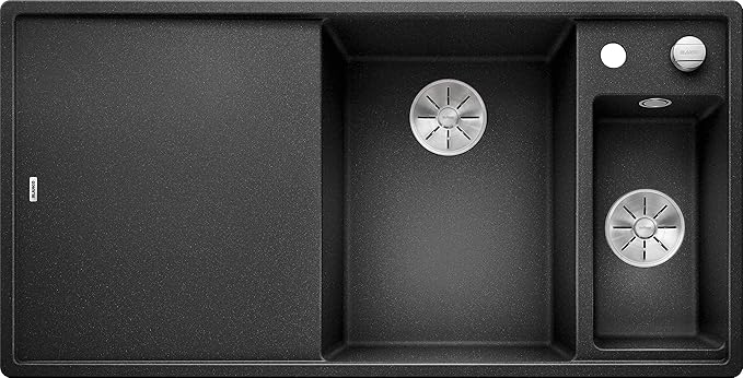 Blanco Axia III 6 S, Küchenspüle aus Silgranit PuraDur, Becken rechts, Anthrazit-schwarz / mit InFino-Ablaufsystem, inklusiv Glasschneidbrett und Ablauffernbedienung; 523472