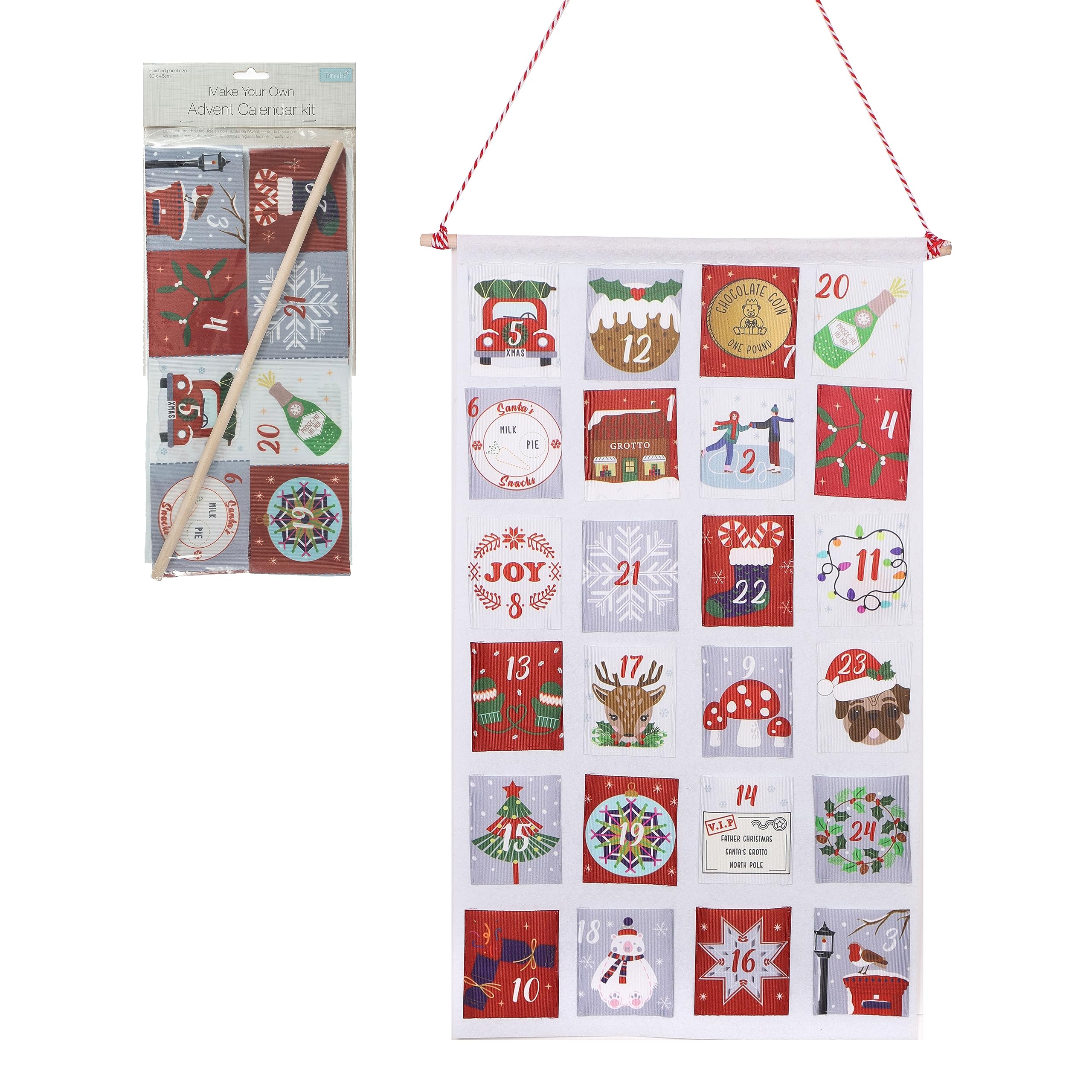 Trimits Make Your Own Fabric Pocket Advent Calendar Kit, 31 x 55cm, White