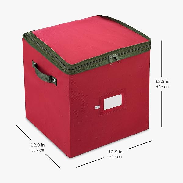 ZOBER CHRISTMAS ORNAMENT STORAGE BOX – STORES 64 3″ ORNAMENTS, WITH DIVIDERS – ORNAMENT ORGANIZER STORAGE BOX, DURABLE CHRISTMAS CONTAINERS HOLDER, DUAL ZIPPER – RED