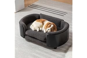CQSXDA Elevated Dog Bed Pet Sofa with Solid Wood Legs and Bent Soft Backrest, Pet Cat Stool Bed with Cashmere Cushion,for Small Dog Kitten, Black +Gray