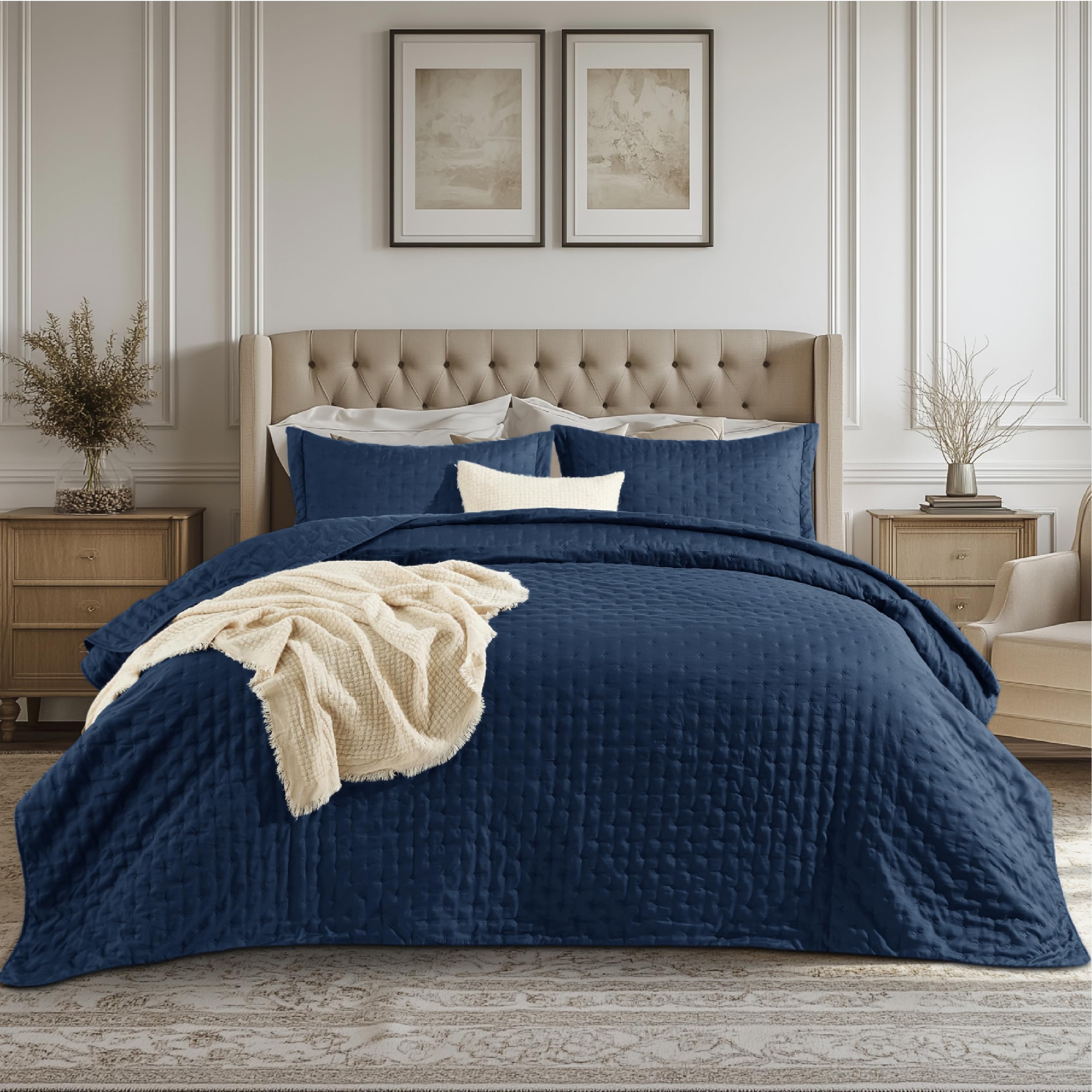 Photo 1 of Bedsure Quilts Queen Size - Ultra Soft Queen Quilt Bedding Set for Modern Bedroom Decor, Lightweight All-Season Comforter with 2 Pillow Shams, Navy Summer Bedspread Coverlet 90x96 Inch