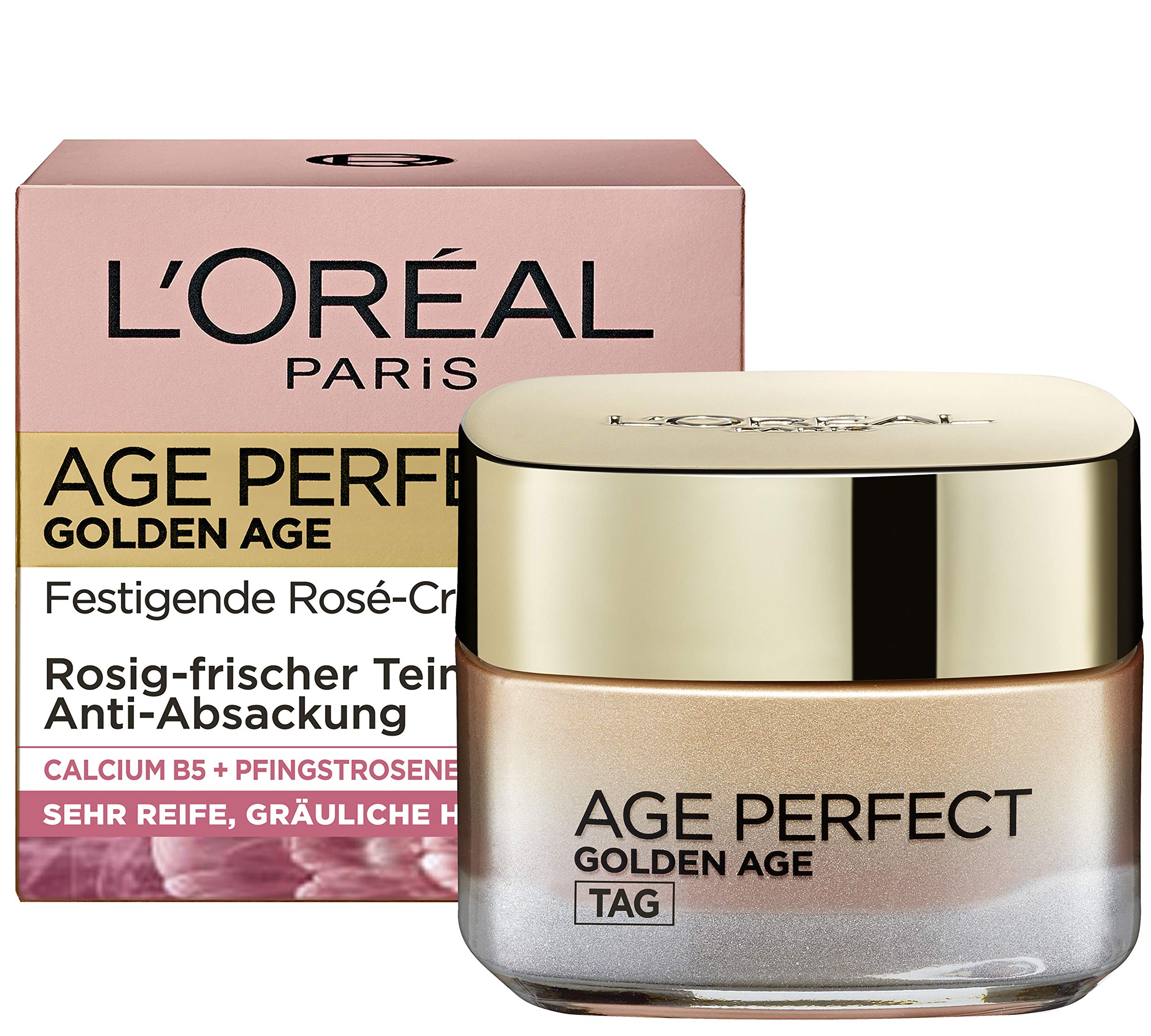 L'Oréal Paris Daily Skin Care, Age Perfect Golden Age, Anti-Ageing Face Care, Firming and Shine, for Mature and Pale Skin, with Peony Extract, 50 ml