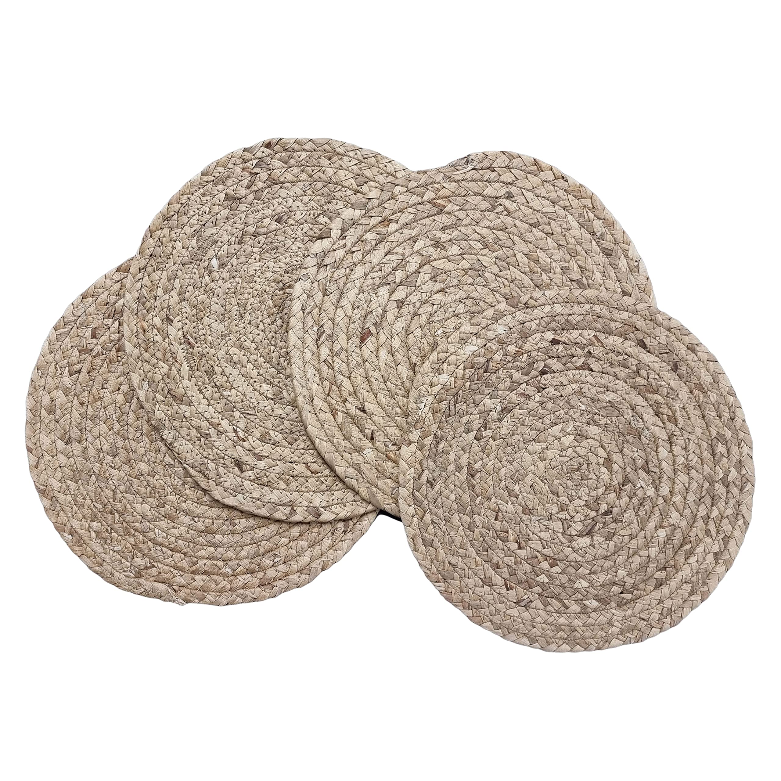 UHEIM Premium Natural Jute Placemats Set of 4 - Handmade Heat Resistant Non-Slip - Thick Hot Pads Hot Mats Trivet for Dining Table (Water Hyacinth Placemats, Round 11.8 Inch)