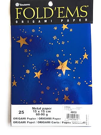 Origami Paper Blue Foil Paper With Gold Metallic Stars 25 Sheets 15cm X 15cm 5 78 Square Made In Germany