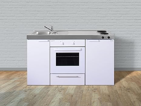 Stengel Miniküche Pantryküche Metallküche Küche 150cm weiss Metall Becken links