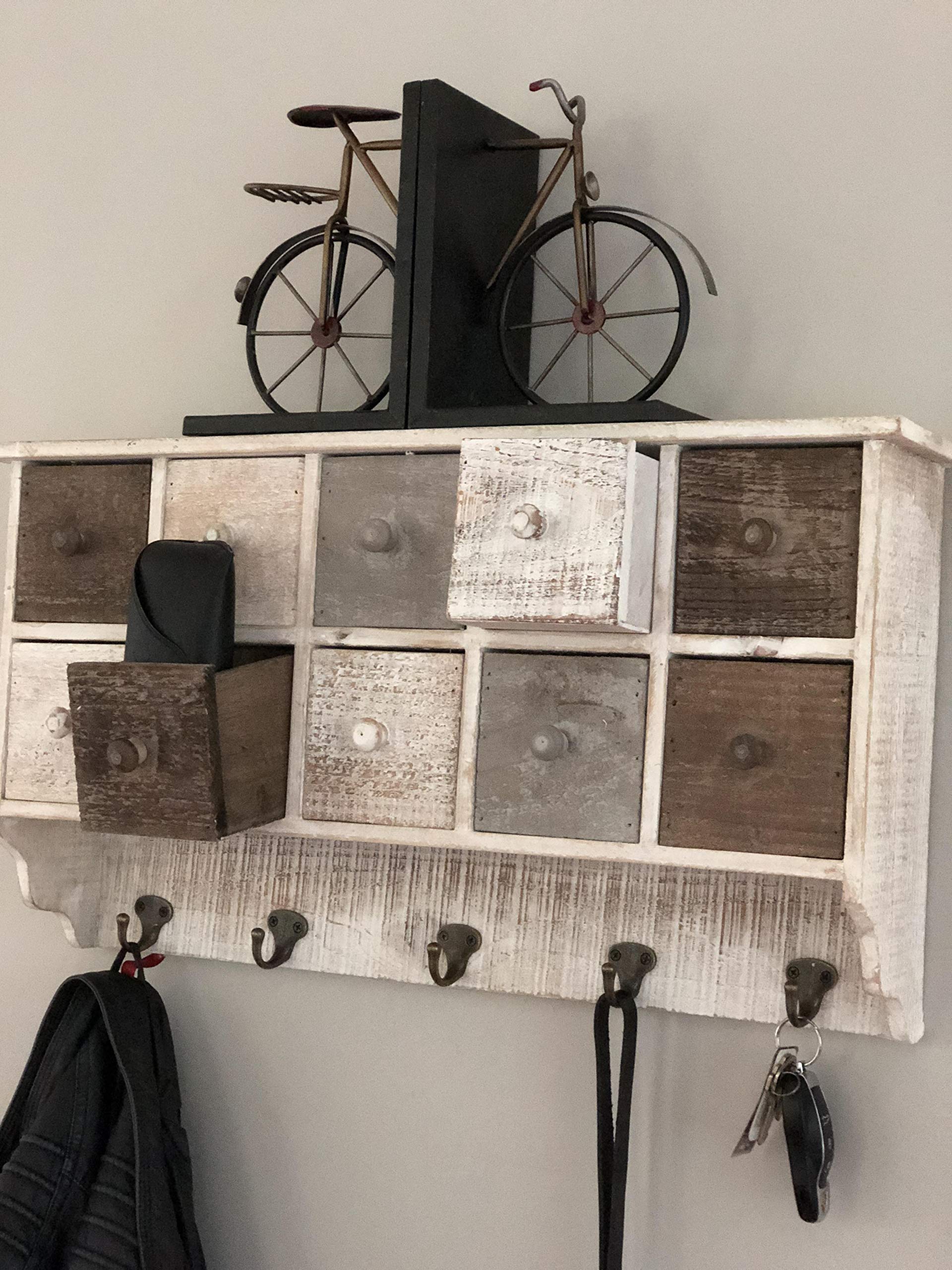 Avignon Home Country Rustic White Brown Wood Wall Organizer Shelf Rack