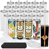 Joyclub 25 Pack 20 oz Sublimation Tumblers Bulk Sublimation Blanks for Heat Transfer Double Wall Insulated Straight SkinnyTumbler with Individually Gift Box and Shrink Wrap Film