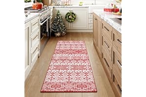 HUGEAR Christmas Vintage Area Rug 2x6 Runner Rugs Machine Washable Hallway Rugs Low Pile Carpet Red/White Non-Slip Indoor Door Mat Retro Carpet for Bedroom Kitchen Entryway Bathroom Living Room