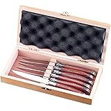 FlyingColors Laguiole Steak Knife. Stainless Steel, Rose Wood Handle, Wooden Gift Box, 6 Piece