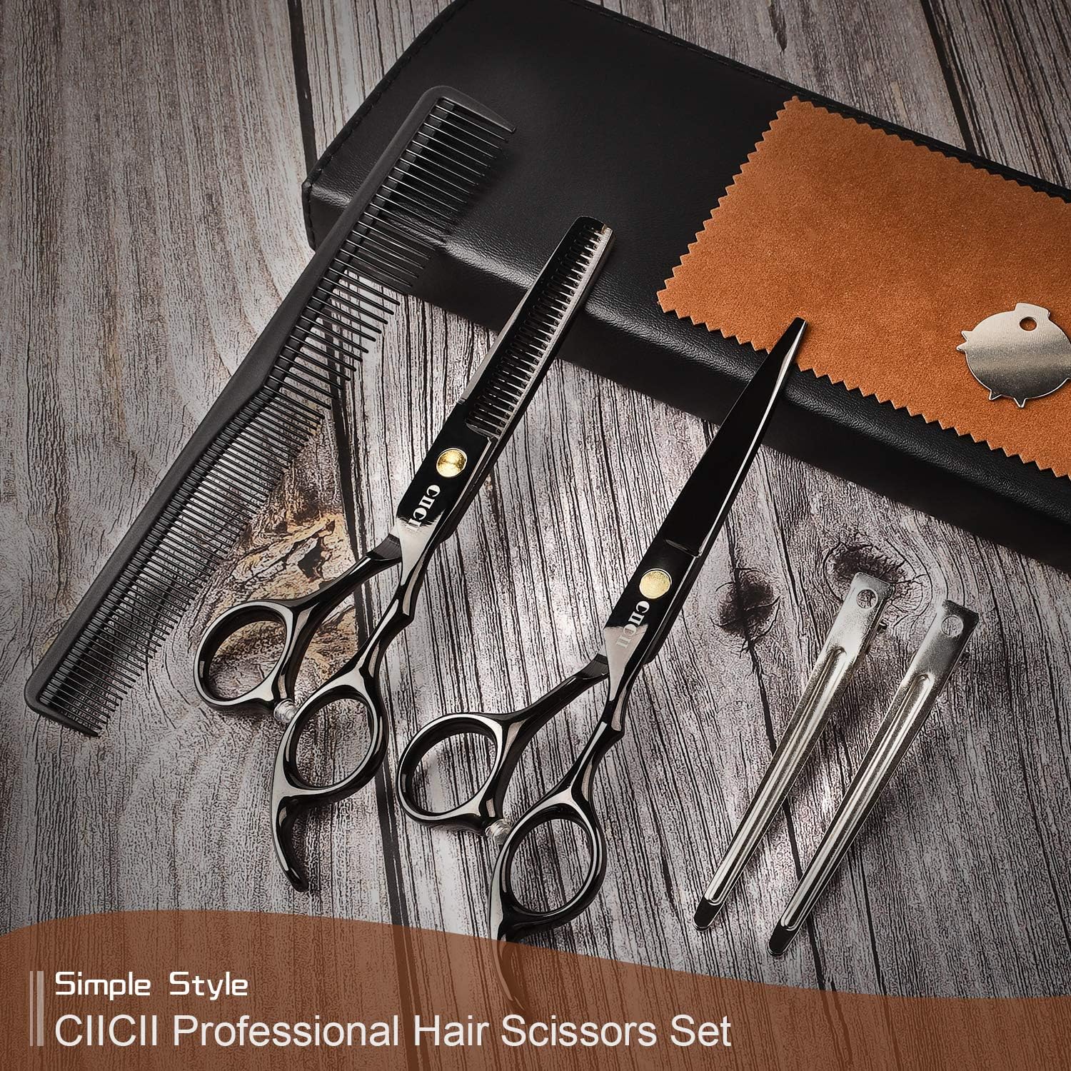 Hair Cutting Scissors Shears Kit, CIICII Professional Hairdressing Scissors Set (Hair Beard Trimming Shaping Grooming Thinning Shears) for Men Women Pets Home Salon Barber Cutting Kit: Home Improvement