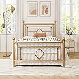 Allewie Twin Size Metal Platform Bed Frame with Victorian Vintage Headboard and Footboard/Mattress Foundation/Under Bed Storage/No Box Spring Needed/Noise-Free/Easy Assembly, Gold
