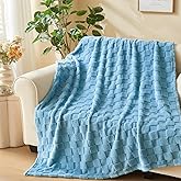 NEWCOSPLAY Super Soft Throw Blanket Blue Premium Silky Flannel Fleece 3D Checkered Lightweight Bed Blanket All Season Use (Blue Checkered, Throw(50"x70"))