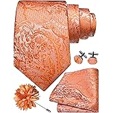 GUSLESON 8cm Paisley Tie Set for Men Necktie Lapel Pin Pocket Square Cufflinks Set for Men