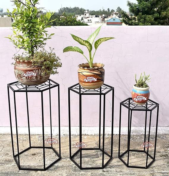 NAYAB® Hexagonal Design Set of 3 Planter Flower Pot Display Plant Stand