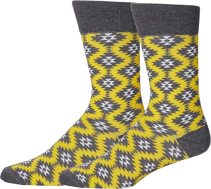 Men's Novelty Yellow Dress Socks, Yellow and Gray