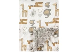Luvable Friends Unisex Baby Plush Blanket with Sherpa Back, Neutral Safari, One Size