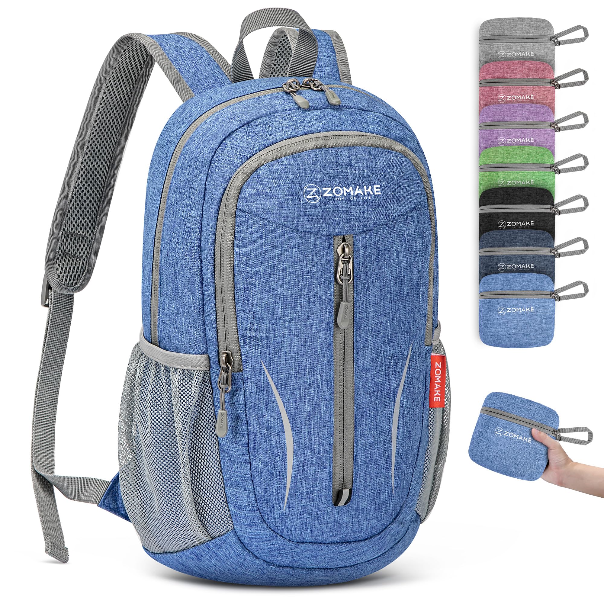 ZOMAKE Lightweight Foldable Backpack, Packable Rucksack Folding Small Back Pack 10L Foldaway Ultralight Daypack for Women Men Travel Hiking Walking (Dark Blue)