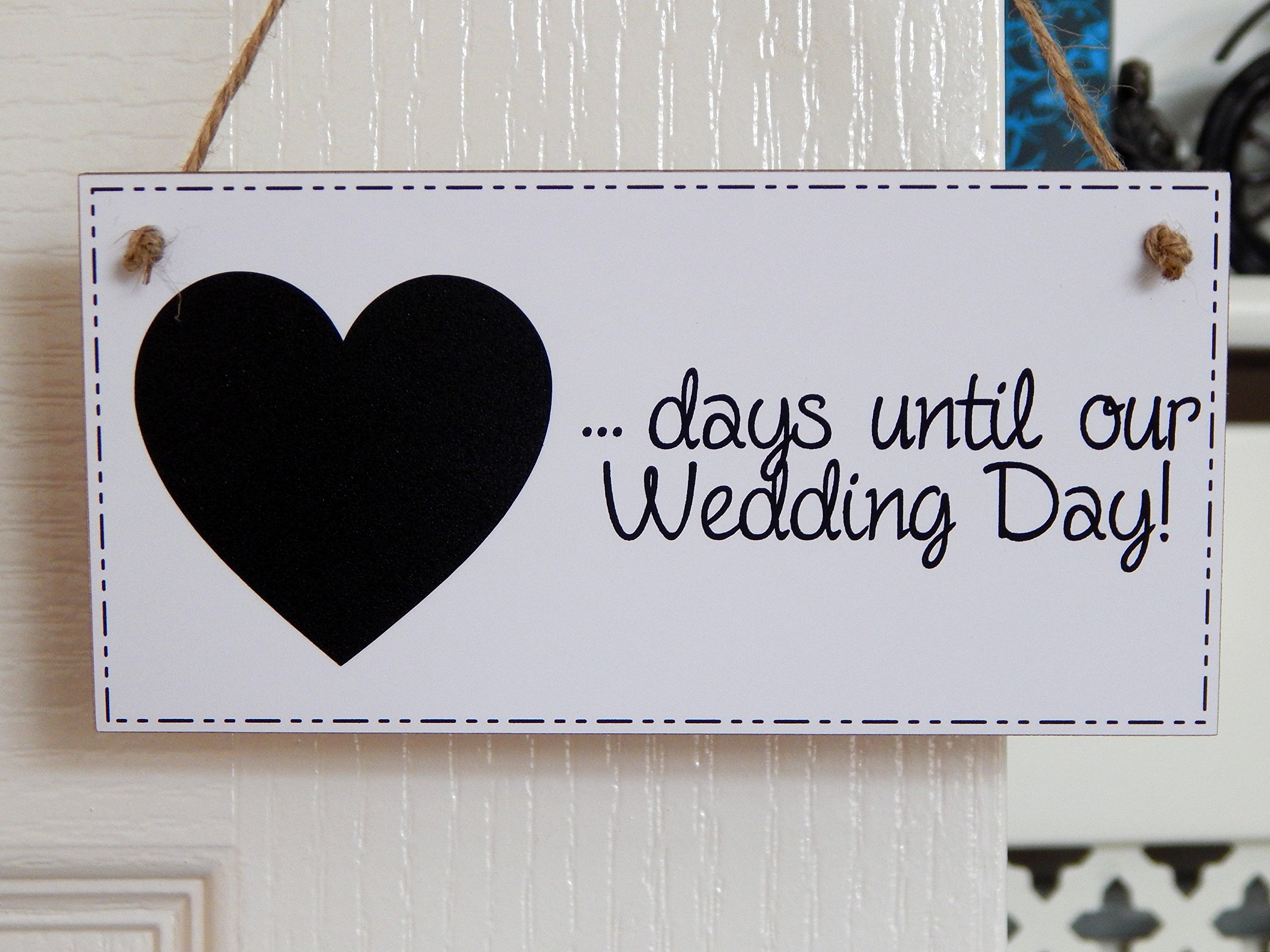Wedding Countdown Chalkboard Plaque - Wedding Count Down Plaque Engagement Gift - White - Chalk Board Days Until Our Wedding Day Sign - Handmade in The UK (W2)