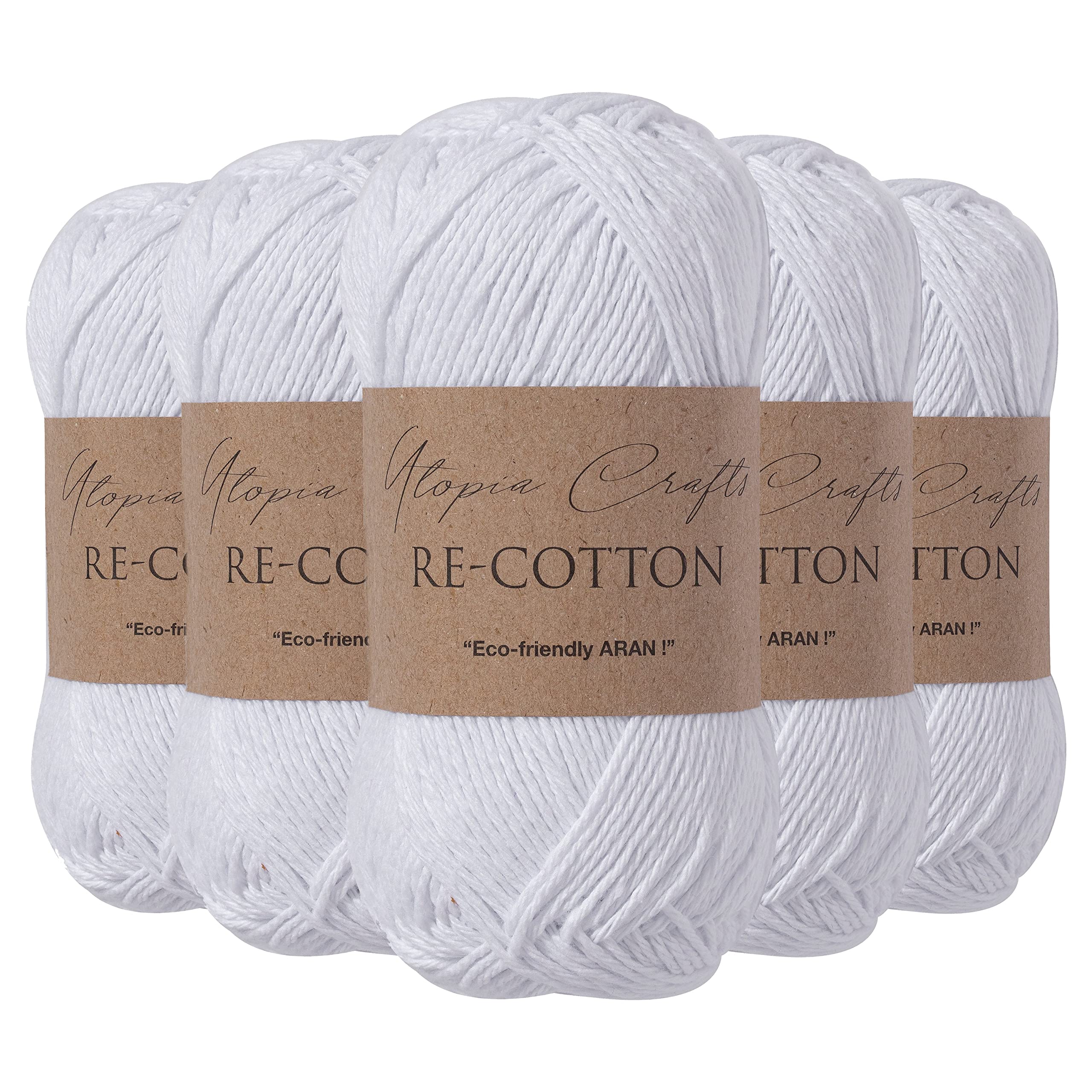 Utopia Crafts Re-Cotton Knitting Yarn, 5X 100g (White)