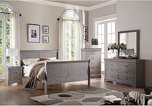 ACME Louis Philippe III Eastern King Bed - 25497EK - Antique Gray