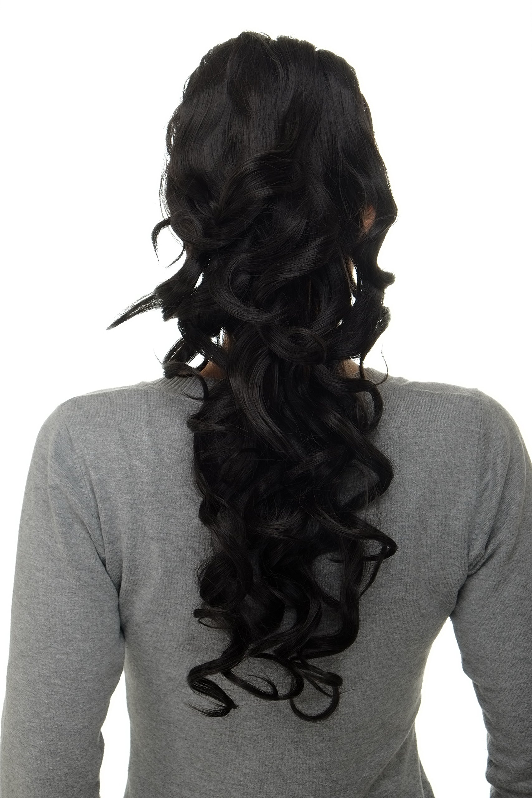 WIG ME UP WK08-3 Hairpiece ponytail with micro clamp, combs and elastic draw string curly curls voluminous very long dark brown 23inch โ image 1