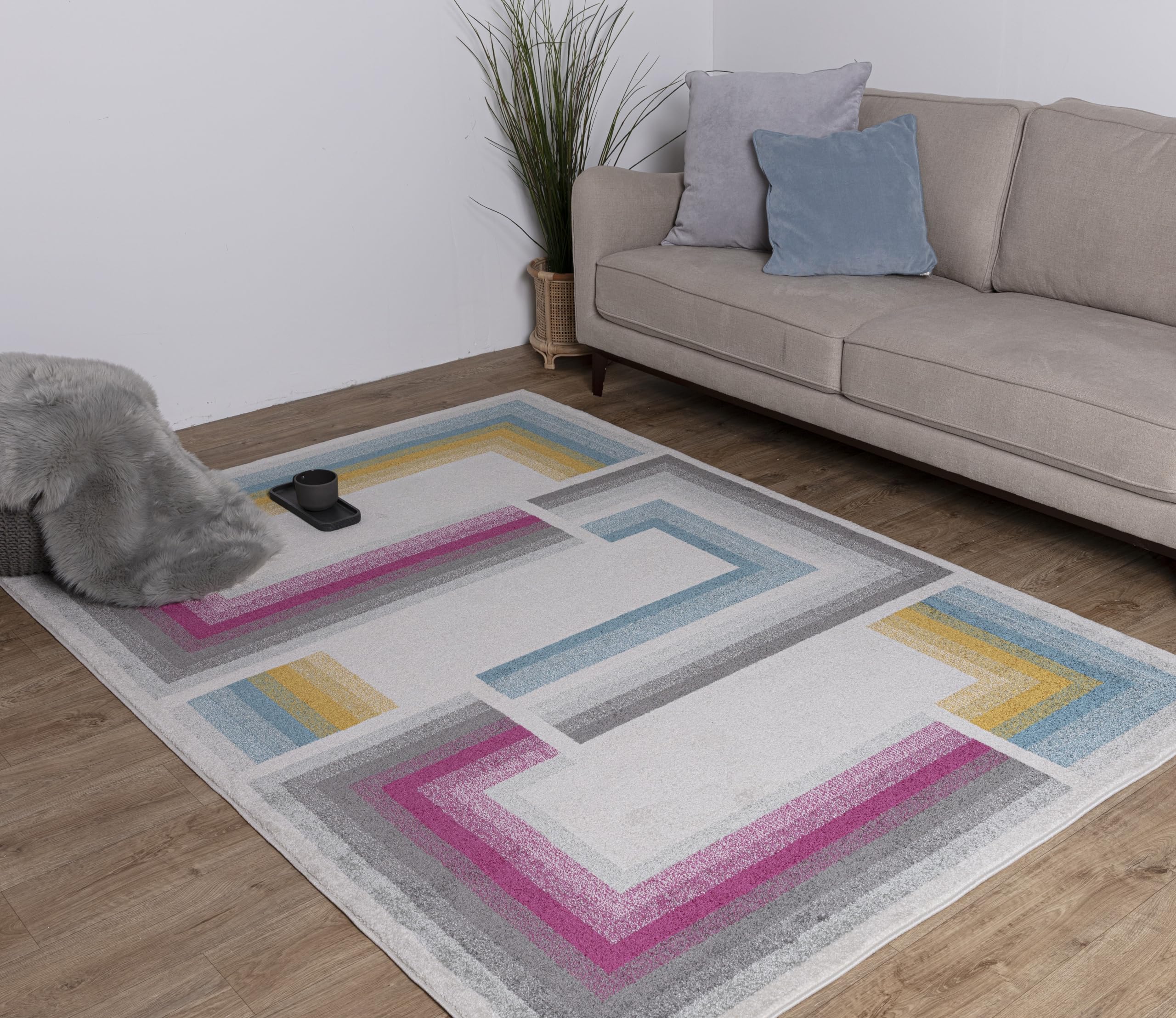 Asiatic Edits Low Pile Geometric Cream Multi Indoor Rug for Living room, Bedroom, Conservatory, Hallway, Large Area, Easy to Clean, Area Rugs - Non Shedding 80x150cm