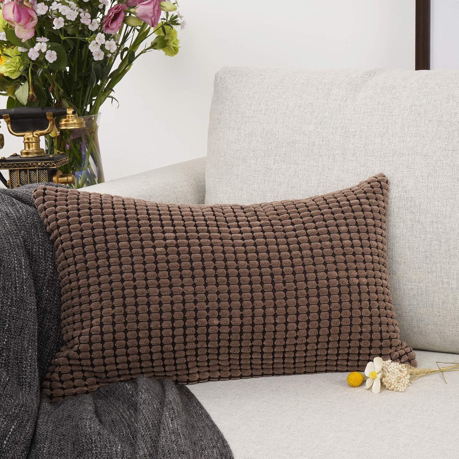YOUR SMILE Cozy Bolster Pillow Cover Case for Couch Sofa Bed Comfortable Supersoft Corduroy Corn Striped Both Sides 12 X 20 Inches,Brown: Home & Kitchen