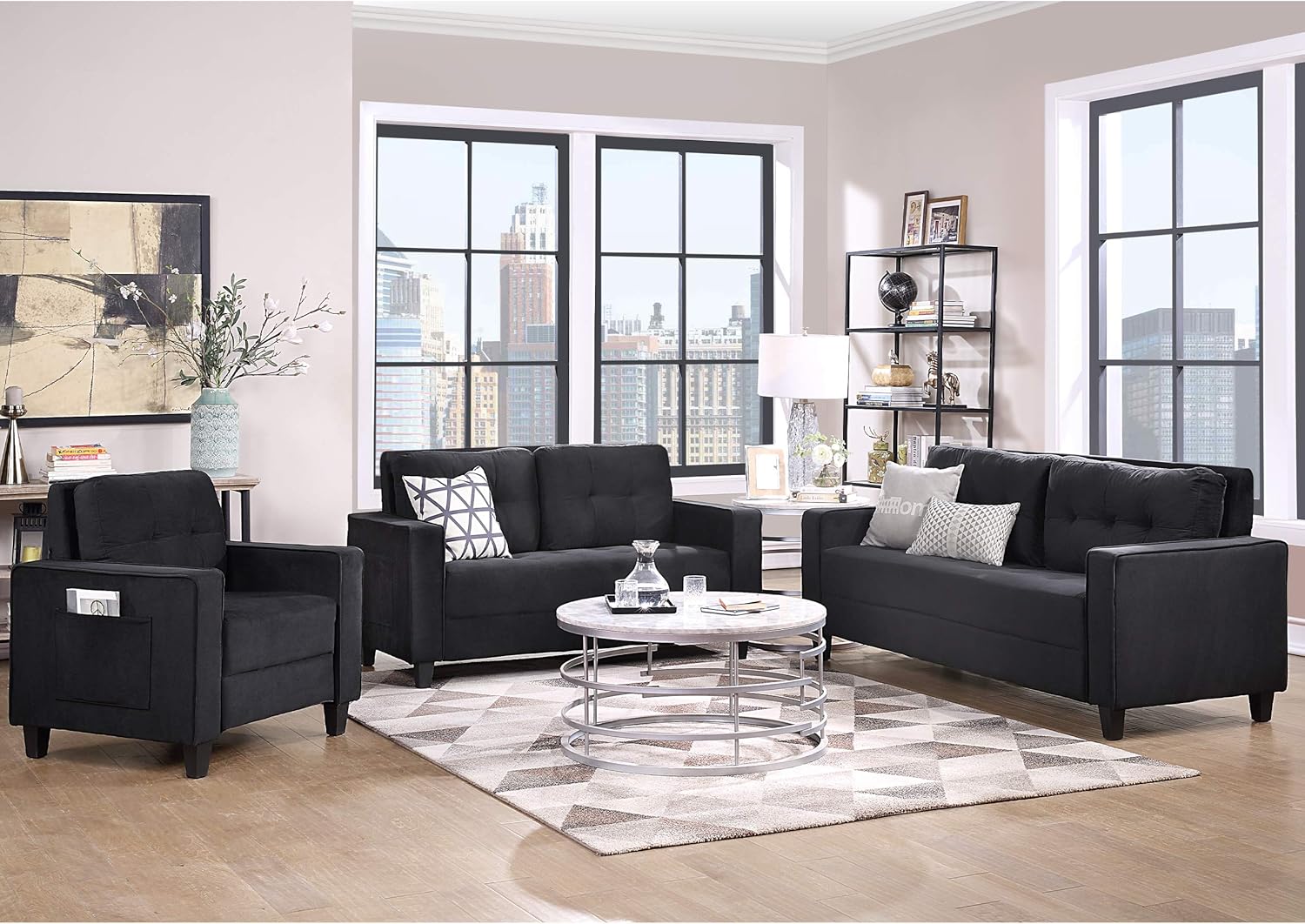 STARTOGOO Couch Piece, Living Room Loveseat Single Chair Sectional Sofa Set Grey (1+2+3-Seat), Black 2: Furniture & Decor