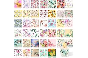 80 Pack 40 Styles Assorted Floral Napkins, Decorative Decoupage Napkins Cocktail Floral Paper 13'' for Birthday DIY Crafting 