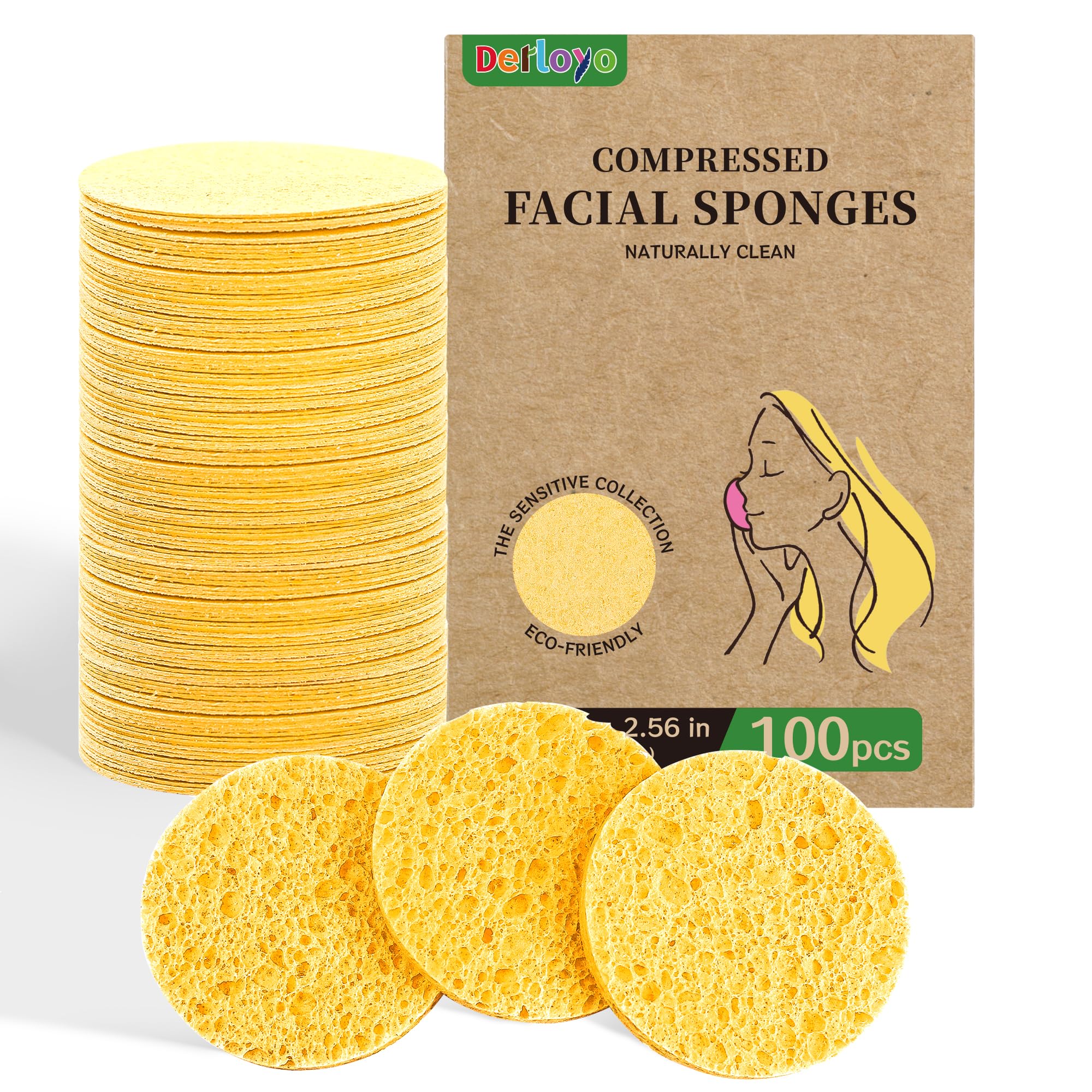 Photo 1 of 100-Count Compressed Facial Sponges, Natural Cosmetic Spa Sponges for Facial Cleansing, Exfoliating Mask, Makeup Remover, Travel Face Sponges - Yellow