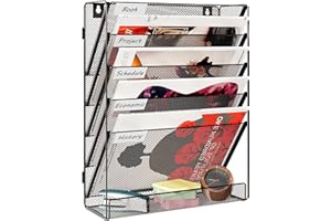 superbpag Hanging Wall File Holder 5 Tier Vertical Desk Organizer Office Paper Tray Storage Rack for Paper/Magazine/Bill/Letter/Document/Mail, Black