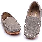 LONSOEN Kids Slip-On Loafers, Synthetic Suede Moccasin Driving Shoes, Non-Slip Rubber Outsole Lightweight Casual/Dress Boat Shoes for Boys & Girls