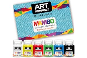 FARBA USA Acrylic Fabric Paint Set for Clothes Permanent - Basic Colors 6x20 ml (0.68 Fl Oz) - For Clothes, Leather, T-shirt, Shoe, Upholstery, Furniture - Non-Toxic, Long-Lasting, Waterproof