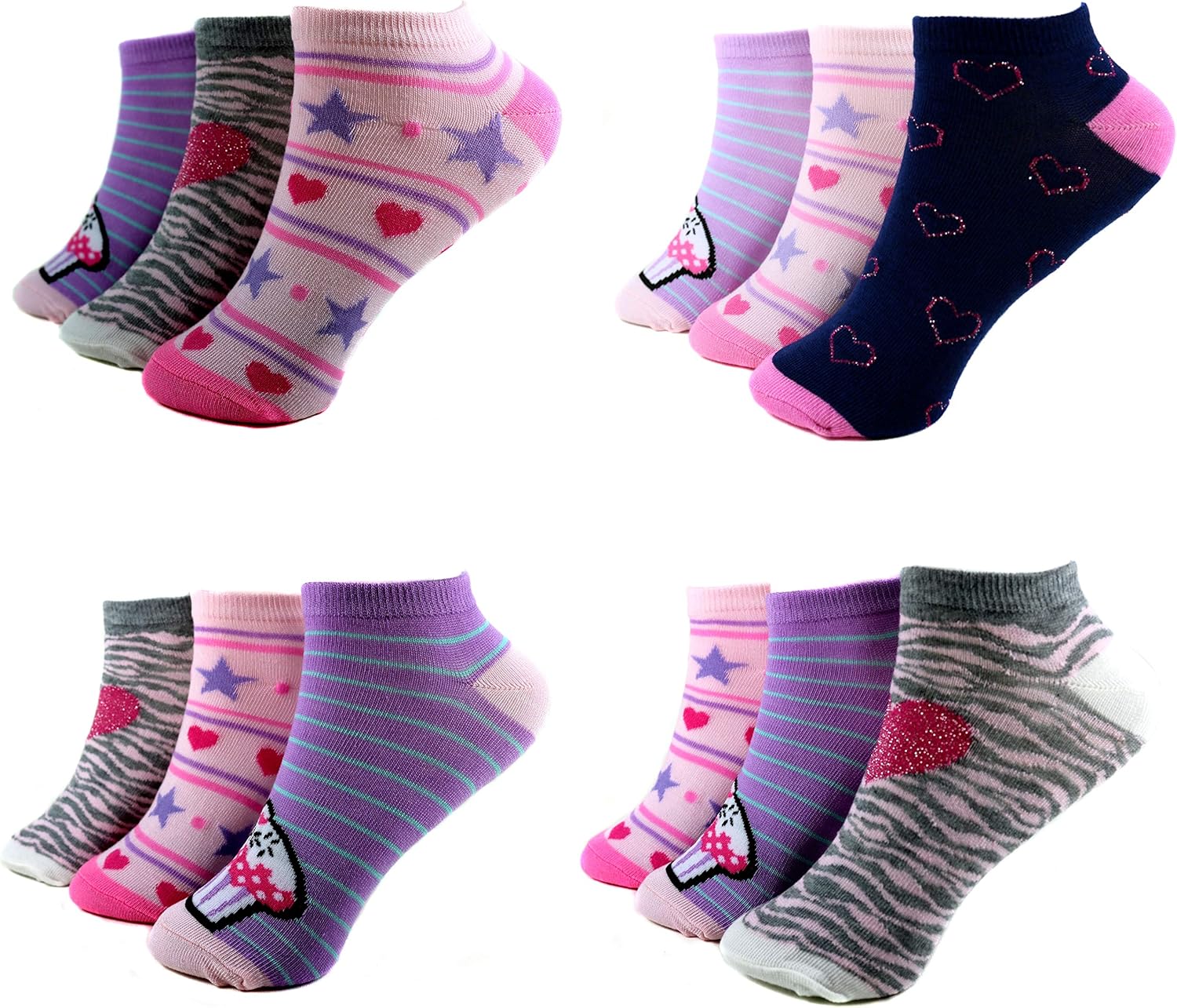 HighClassStyle 12 Pairs Kids Girls Socks Kids Trainers Ladies Sport